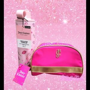 Juicy Couture Pink Insulated Tumbler with Cosmetic Bag Set